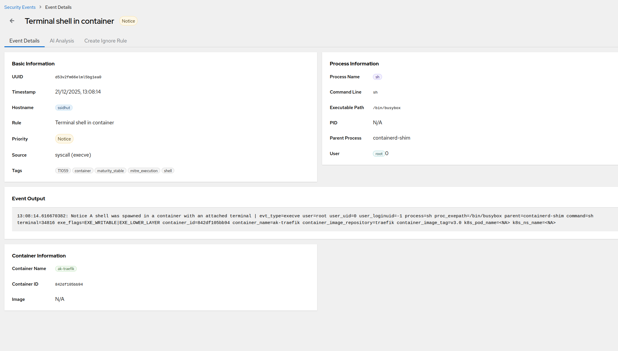 Terminal Shell in Container Detection
